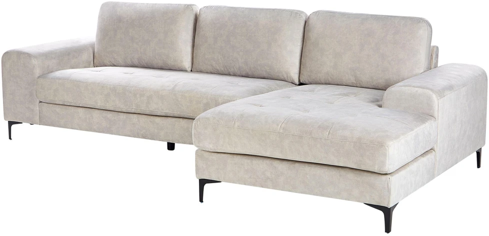 Beliani 4 asmenų kampinė sofa KIRUNA, veliūras, šviesiai smėlio spalvos, kairinė