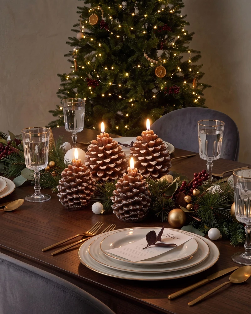Beliani 4 LED žvakių komplektas IVRESSE kankorėžis 15/12 cm rudas