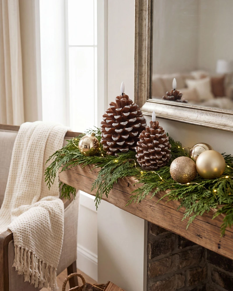 Beliani 4 LED žvakių komplektas IVRESSE kankorėžis 15/12 cm rudas