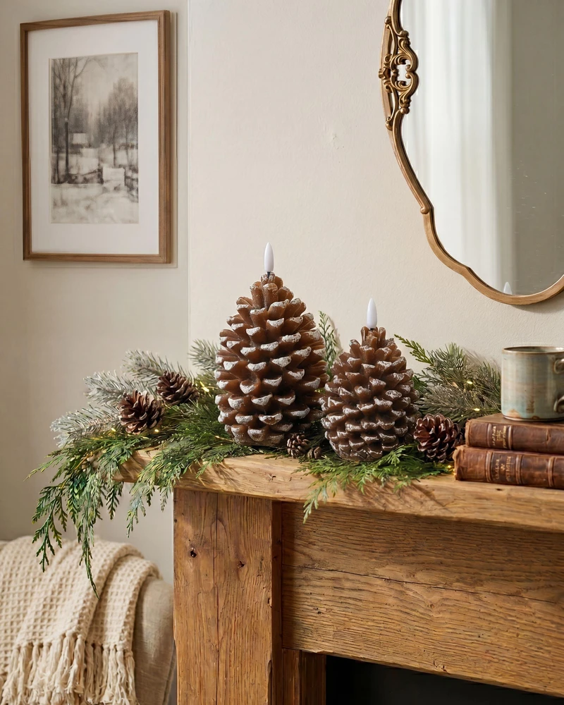 Beliani 4 LED žvakių komplektas IVRESSE kankorėžis 15/12 cm rudas