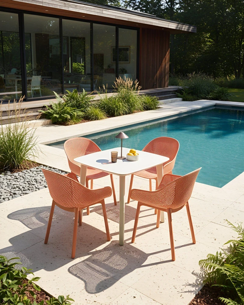 Beliani 4 sodo kėdžių komplektas TIGGIANO koralinis