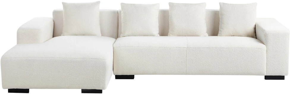 Beliani 4-vietė kampe sofa LUNGO Boucle, balta su otomanu, dešininė