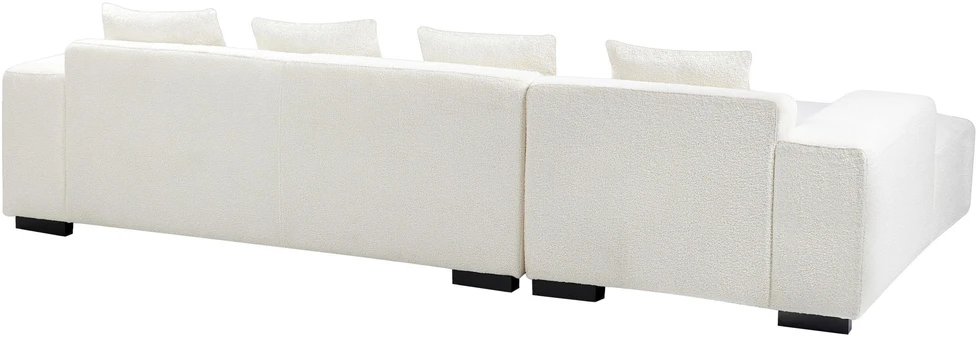Beliani 4-vietė kampe sofa LUNGO Boucle, balta su otomanu, dešininė