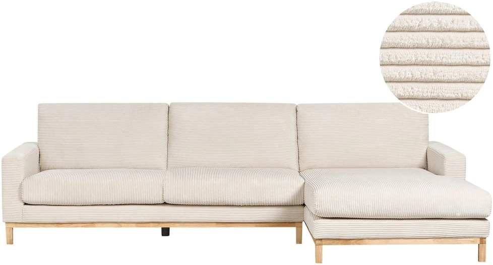 Beliani 4-vietė kampinė sofa SIGGARD, vagorinis audinys, smėlio spalvos, kairinė