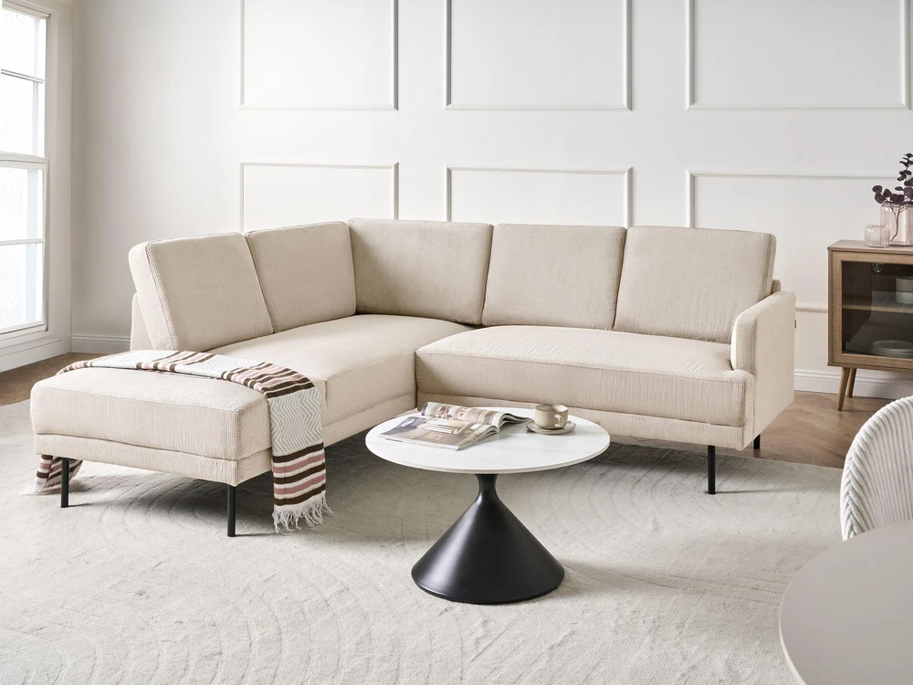 Beliani 4 vietų kampinė sofa BREDA, velvetas, smėlio spalvos, dešininė