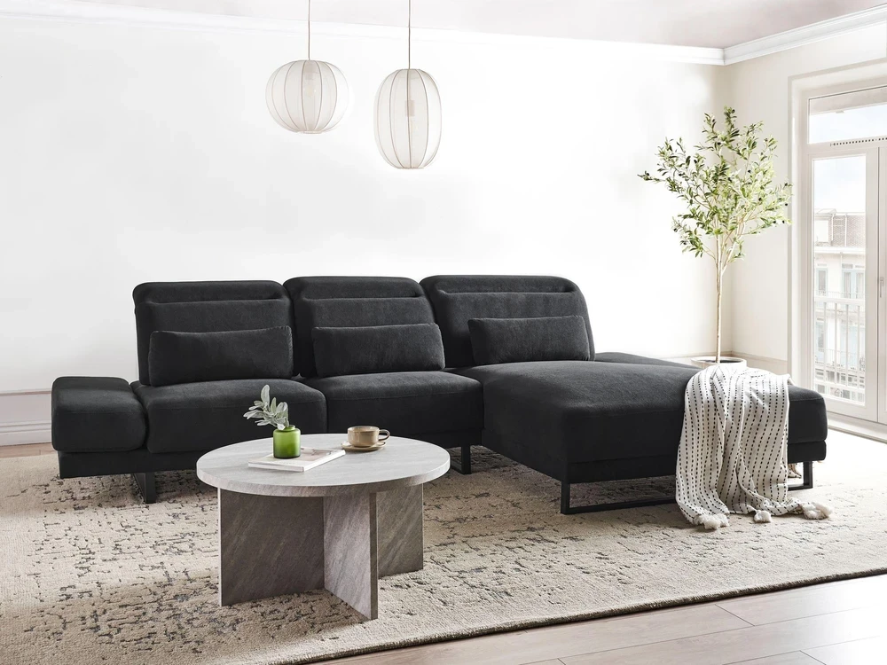 Beliani 4 vietų kampinė sofa IKAST juoda kairinė