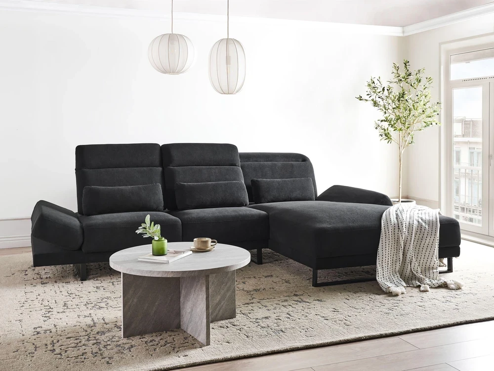 Beliani 4 vietų kampinė sofa IKAST juoda kairinė