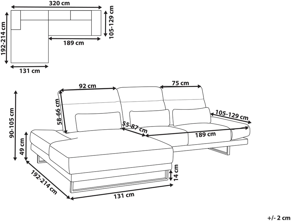 Beliani 4 vietų kampinė sofa IKAST, juoda, dešininė