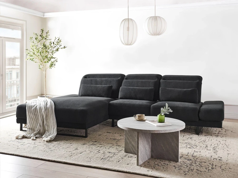 Beliani 4 vietų kampinė sofa IKAST, juoda, dešininė