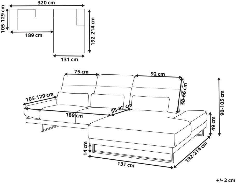 Beliani 4 vietų kampinė sofa IKAST šviesiai pilka, kairinio tipo