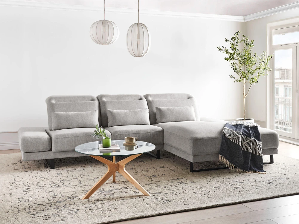 Beliani 4 vietų kampinė sofa IKAST šviesiai pilka, kairinio tipo