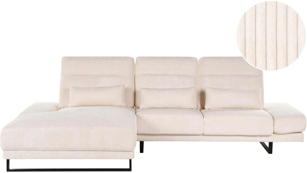 Beliani 4 vietų kampinė sofa IKAST, velveto audinys, smėlio spalvos, dešininė