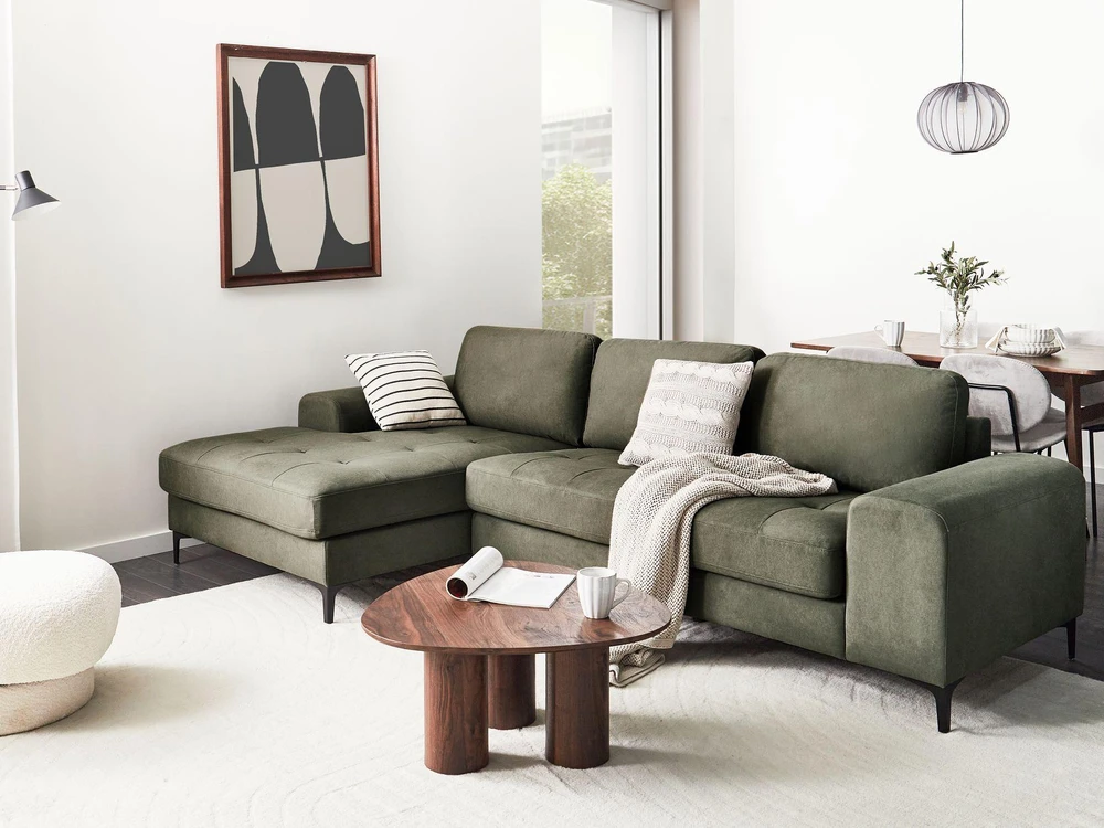 Beliani 4 vietų kampinė sofa KIRUNA, veliūras, tamsiai žalia, dešininė