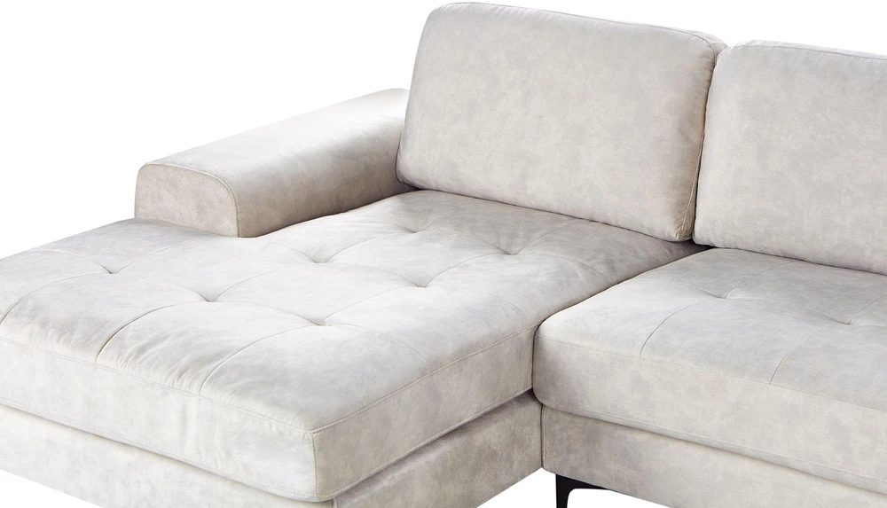 Beliani 4 vietų kampinė sofa KIRUNA, veliūras, šviesiai smėlio spalvos, dešinė pusė
