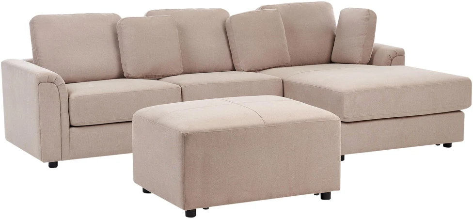 Beliani 4 vietų kampinė sofa KOHLO, smėlinės ir pilkos spalvos, su otomane, kairinė