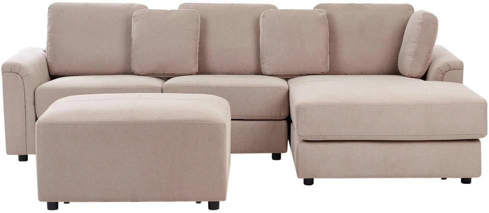 Beliani 4 vietų kampinė sofa KOHLO, smėlinės ir pilkos spalvos, su otomane, kairinė
