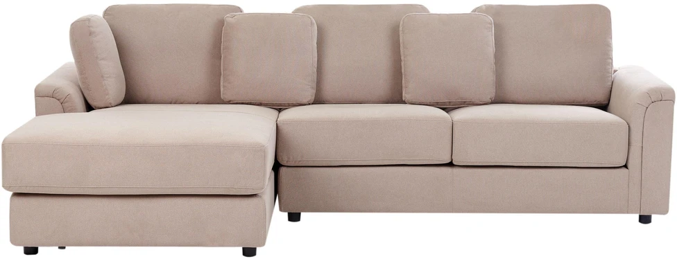 Beliani 4 vietų kampinė sofa KOHLO smėlio ir pilkos spalvos su pufas dešininė