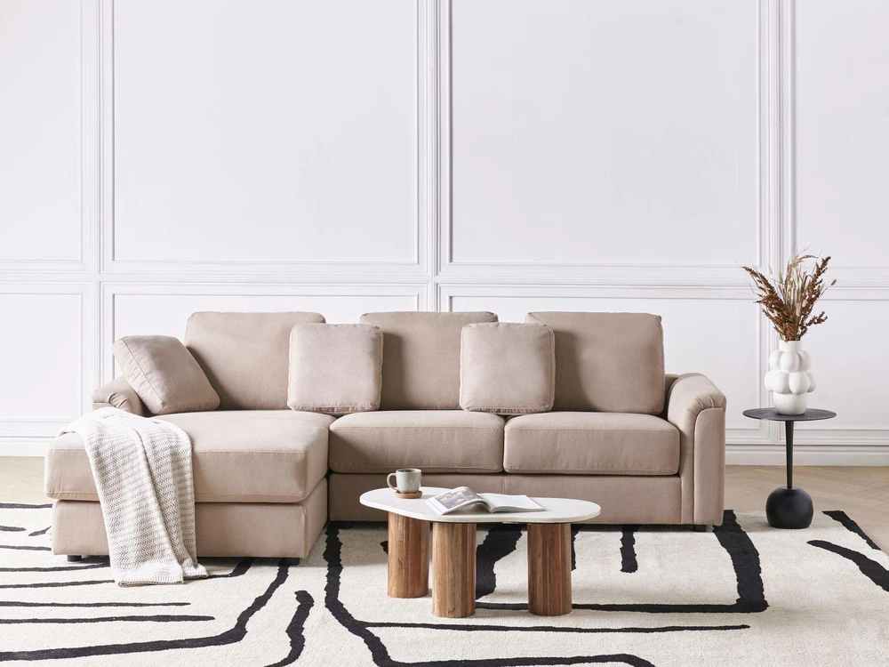 Beliani 4 vietų kampinė sofa KOHLO smėlio ir pilkos spalvos, dešininė