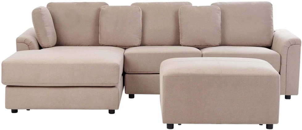 Beliani 4 vietų kampinė sofa KOHLO smėlio ir pilkos spalvos su pufas dešininė