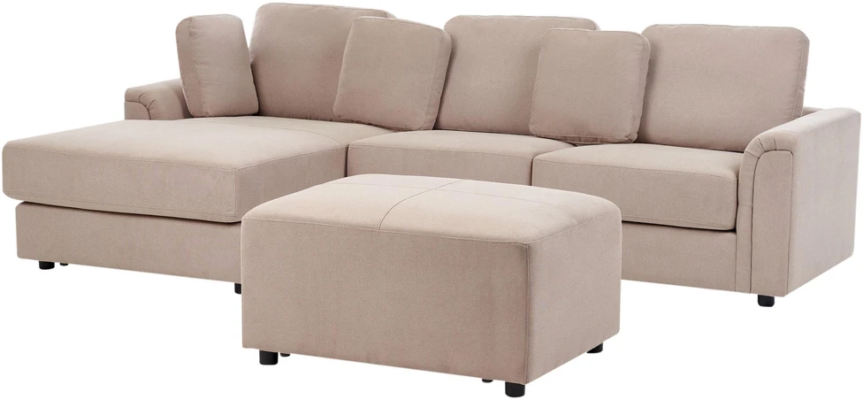 Beliani 4 vietų kampinė sofa KOHLO smėlio ir pilkos spalvos su pufas dešininė
