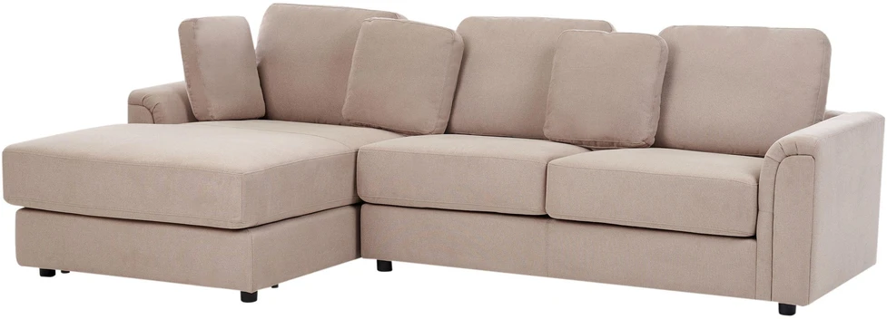 Beliani 4 vietų kampinė sofa KOHLO smėlio ir pilkos spalvos su pufas dešininė