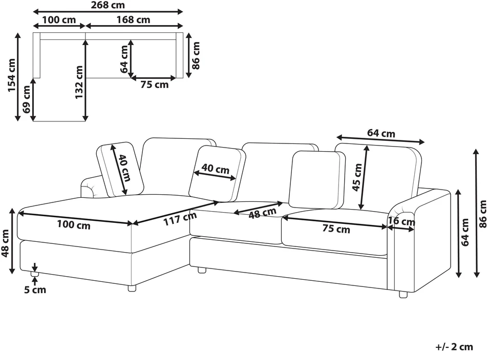 Beliani 4 vietų kampinė sofa KOHLO smėlio ir pilkos spalvos, dešininė