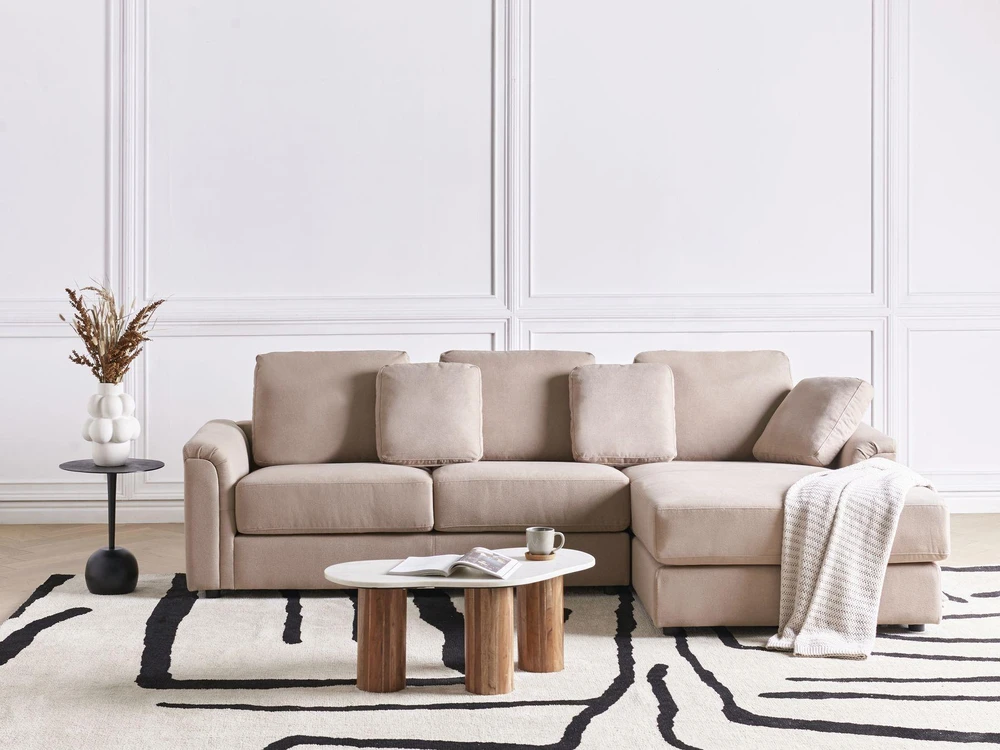 Beliani 4 vietų kampinė sofa KOHLO smėlio/pilkos spalvos, kairinė