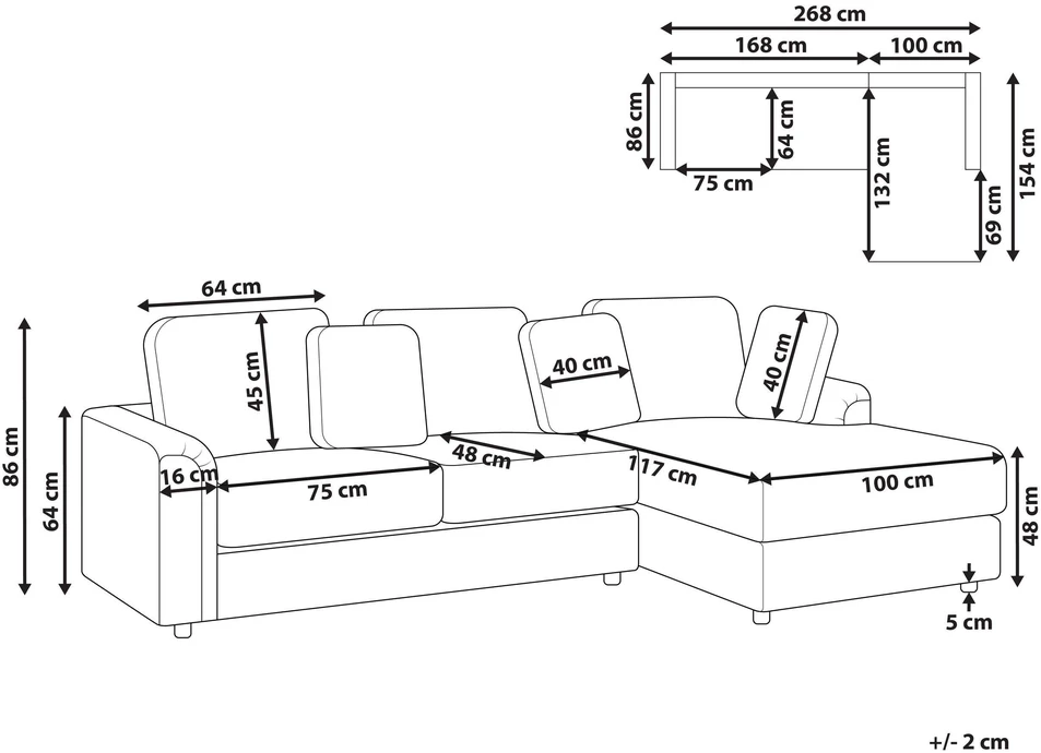 Beliani 4 vietų kampinė sofa KOHLO, šviesiai smėlio spalvos, kairinė