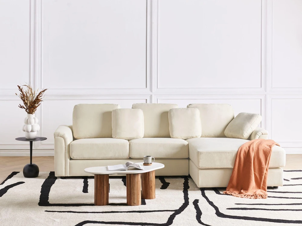 Beliani 4 vietų kampinė sofa KOHLO, šviesiai smėlio spalvos, kairinė
