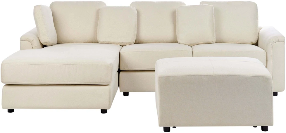 Beliani 4 vietų kampinė sofa KOHLO šviesiai smėlio spalvos su pufu dešininė