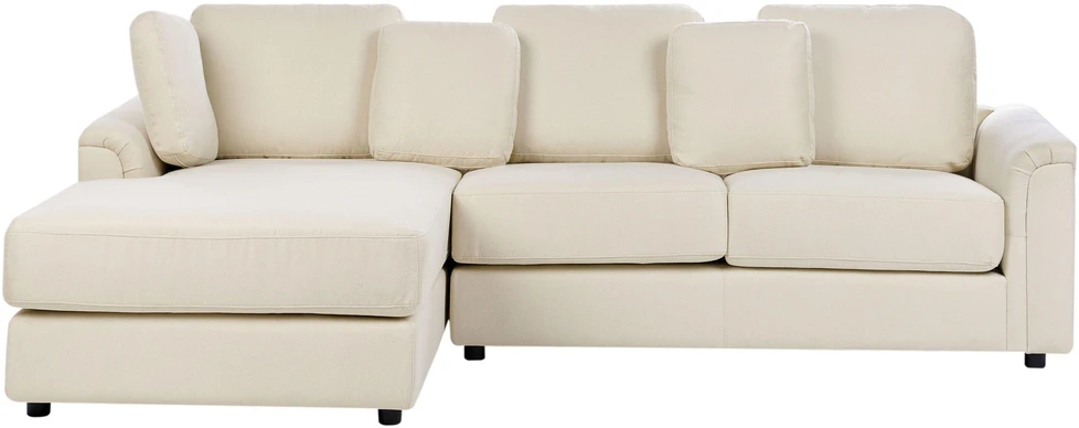 Beliani 4 vietų kampinė sofa KOHLO šviesiai smėlio spalvos su pufu dešininė