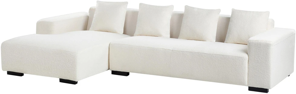 Beliani 4 vietų kampinė sofa LUNGO Boucle, balta, dešininė
