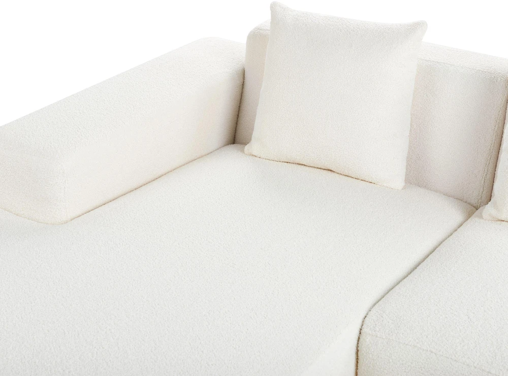 Beliani 4 vietų kampinė sofa LUNGO Boucle, balta, dešininė