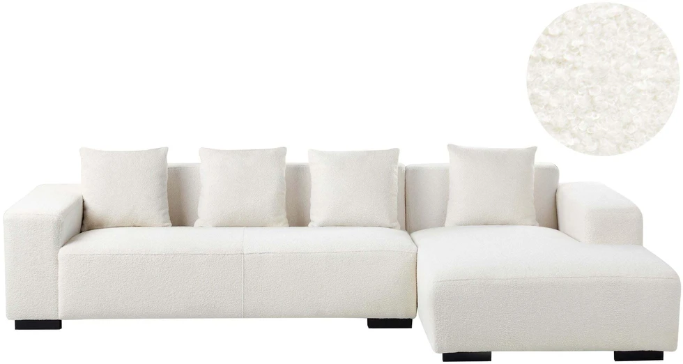 Beliani 4 vietų kampinė sofa LUNGO, „Boucle“, balta, kairinė
