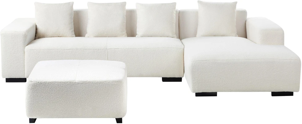 Beliani 4 vietų kampinė sofa LUNGO, „Boucle“ audinys, balta, su otomanu, kairinė