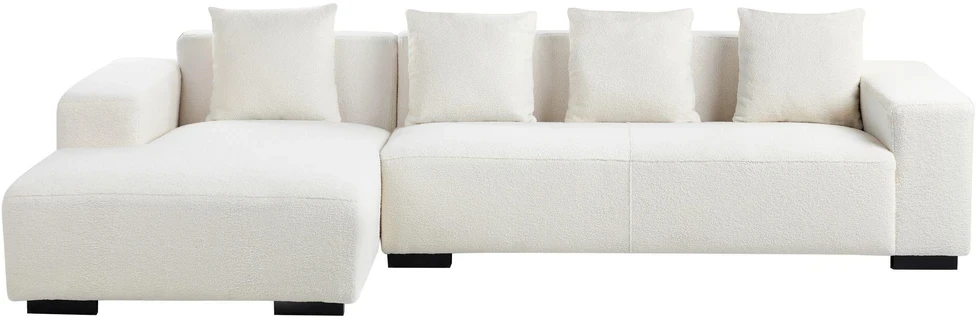 Beliani 4 vietų kampinė sofa LUNGO Boucle, balta, dešininė