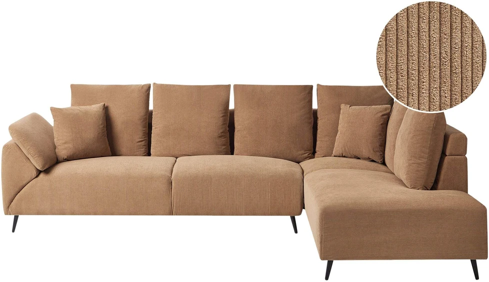 Beliani 4 vietų kampinė sofa LUNNER, velvetas, ruda, kairinė