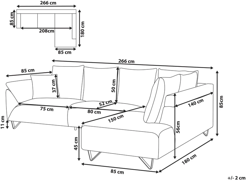 Beliani 4 vietų kampinė sofa LUNNER, velvetas, ruda, kairinė
