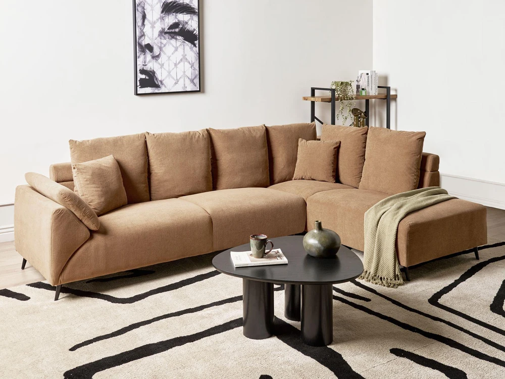Beliani 4 vietų kampinė sofa LUNNER, velvetas, ruda, kairinė