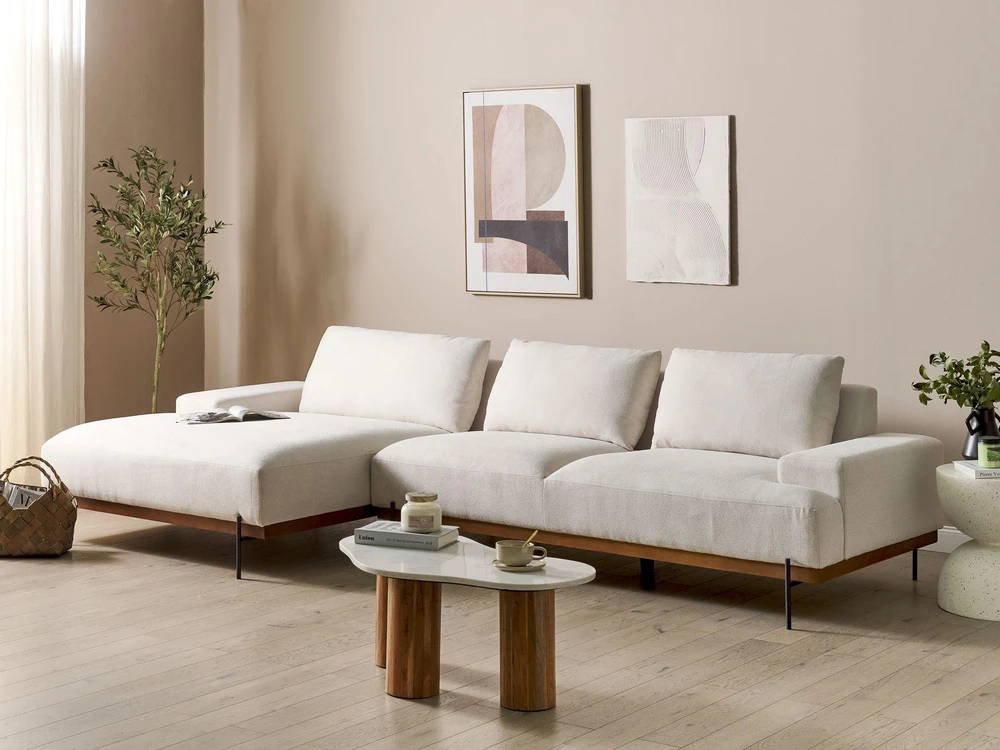 Beliani 4 vietų kampinė sofa MARIFERD šviesiai smėlio spalvos dešininė