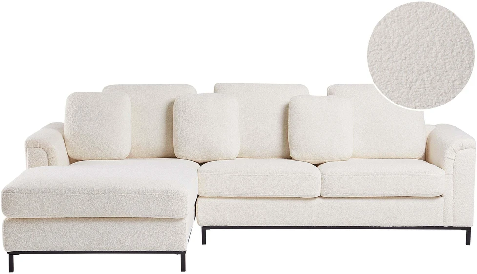Beliani 4 vietų kampinė sofa OSLO, balta, dešininė, boucle audinys