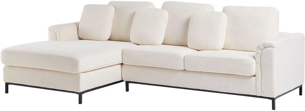 Beliani 4 vietų kampinė sofa OSLO, balta, dešininė, boucle audinys