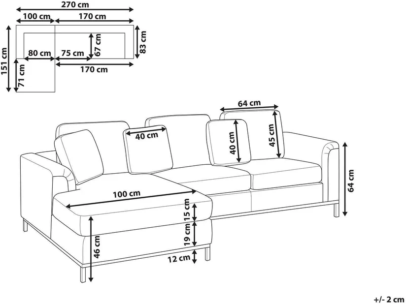 Beliani 4 vietų kampinė sofa OSLO, balta, dešininė, boucle audinys