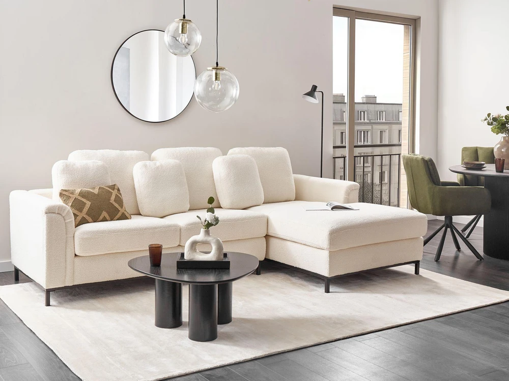 Beliani 4 vietų kampinė sofa OSLO Boucle balta kairinė