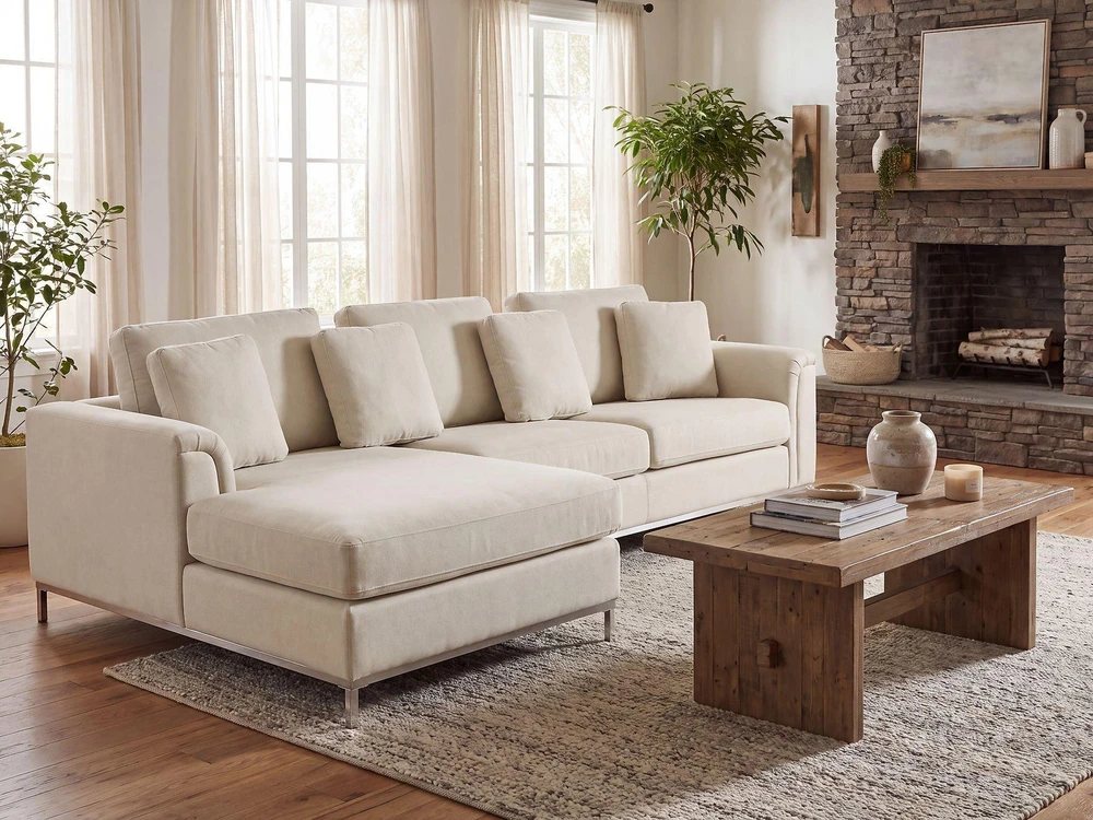 Beliani 4 vietų kampinė sofa OSLO, smėlio spalvos, dešininė