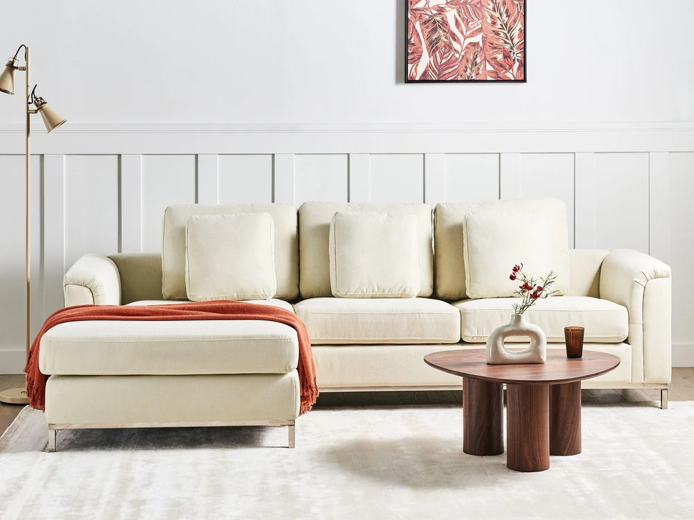 Beliani 4 vietų kampinė sofa OSLO, smėlio spalvos, dešininė