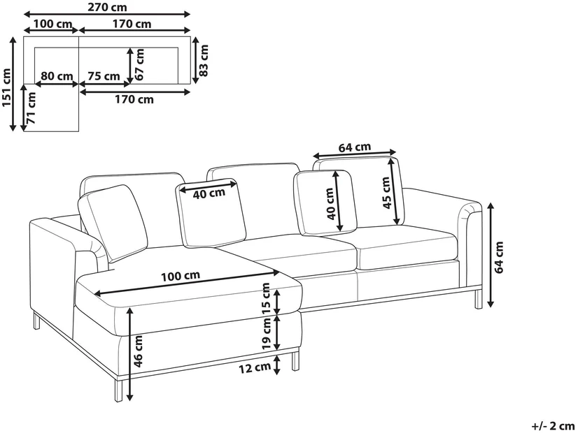 Beliani 4 vietų kampinė sofa OSLO, smėlio spalvos, dešininė