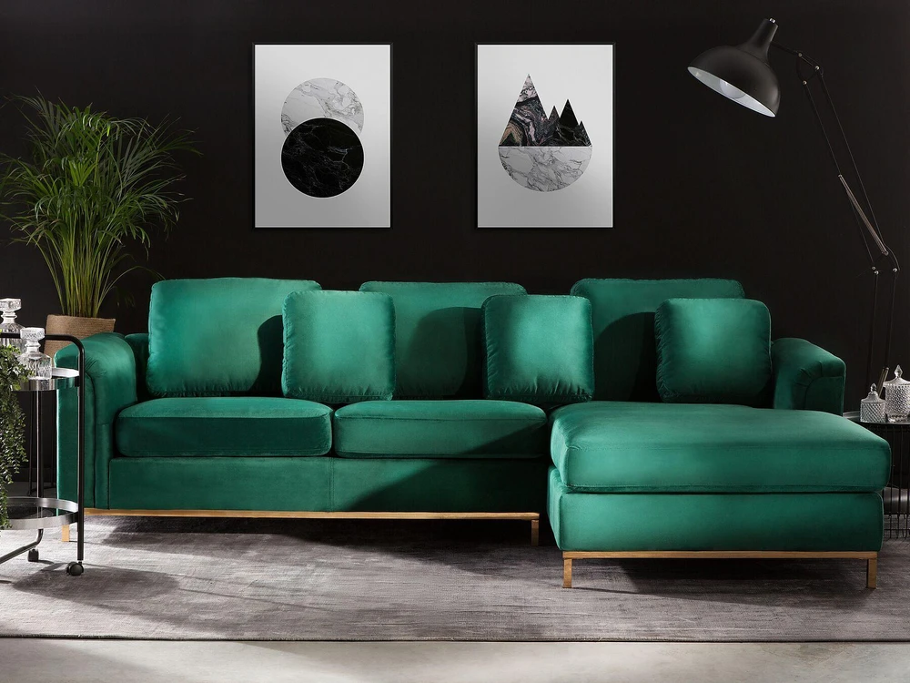 Beliani 4 vietų kampinė sofa OSLO, veliūras, tamsiai žalia, kairinė