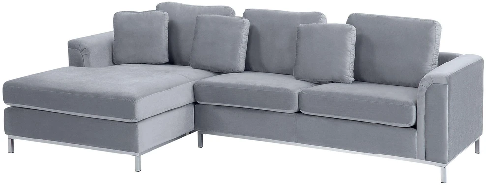 Beliani 4 vietų kampinė sofa OSLO, veliūras, pilka, dešininė