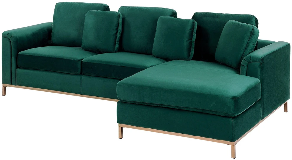 Beliani 4 vietų kampinė sofa OSLO, veliūras, tamsiai žalia, kairinė